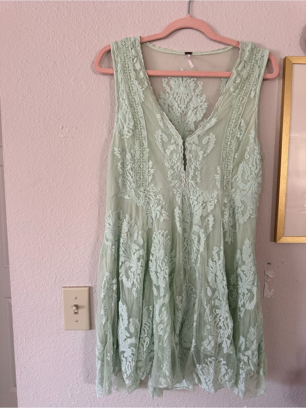 Free People 12 Lace Mini Dress Mint Green